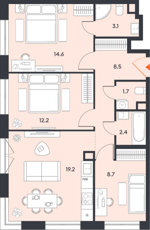4 ккв (Евро) 70,4 м²