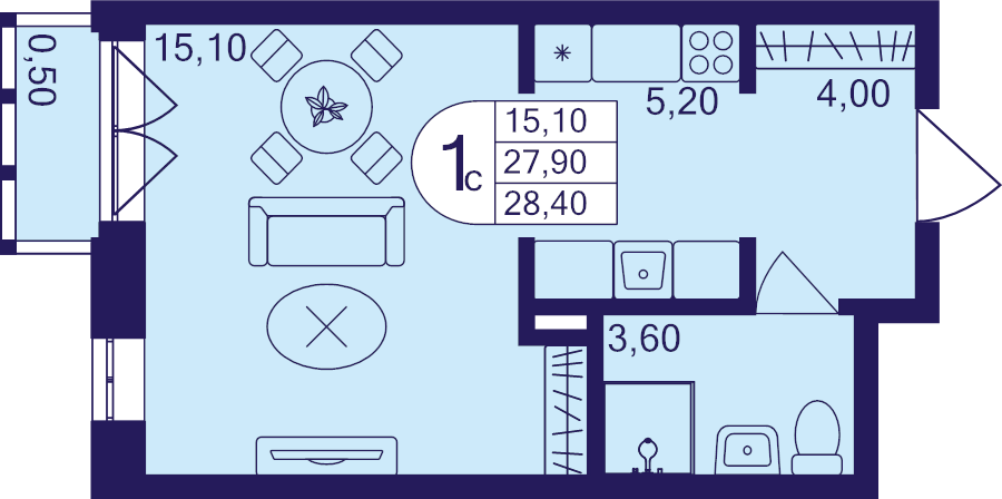 Студия 28,4 м²