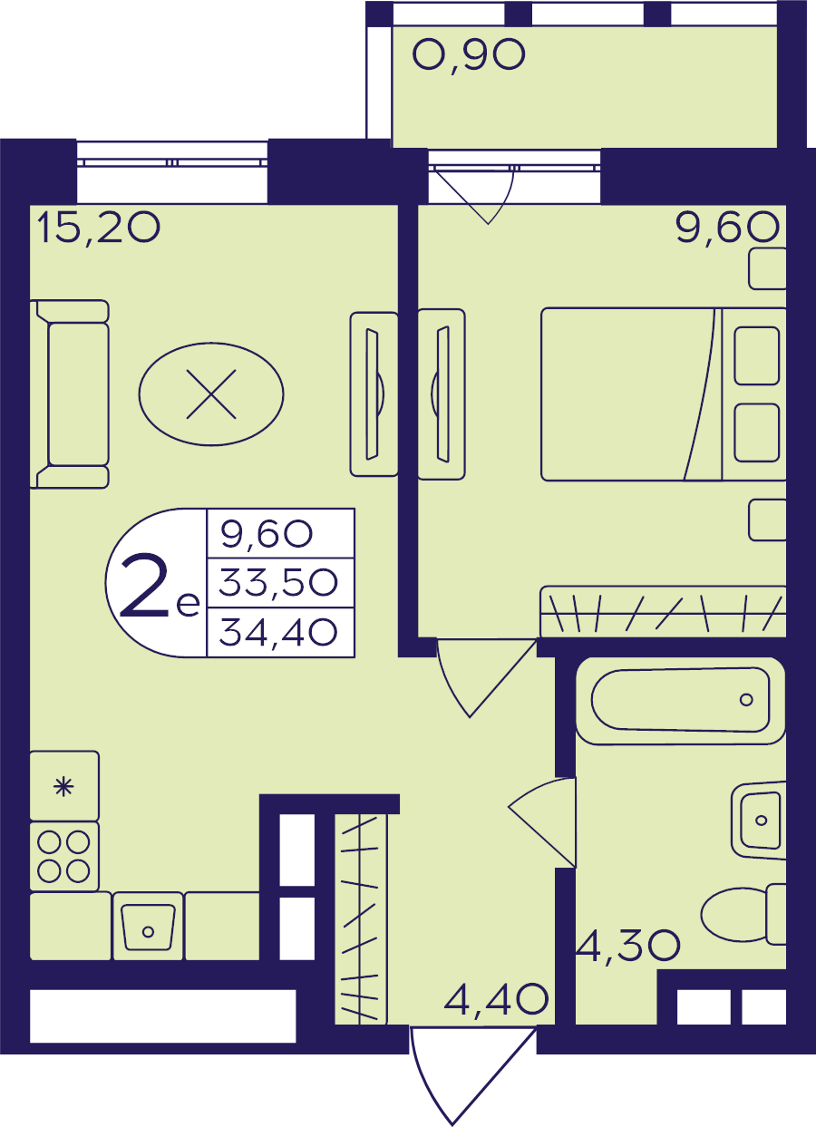 2 ккв (Евро) 34,4 м²