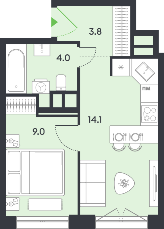 1 ккв 30,9 м²