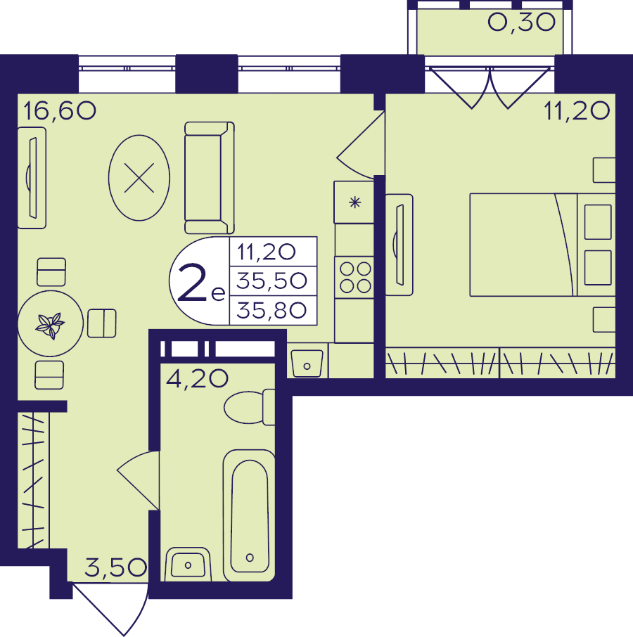 2 ккв (Евро) 35,8 м²