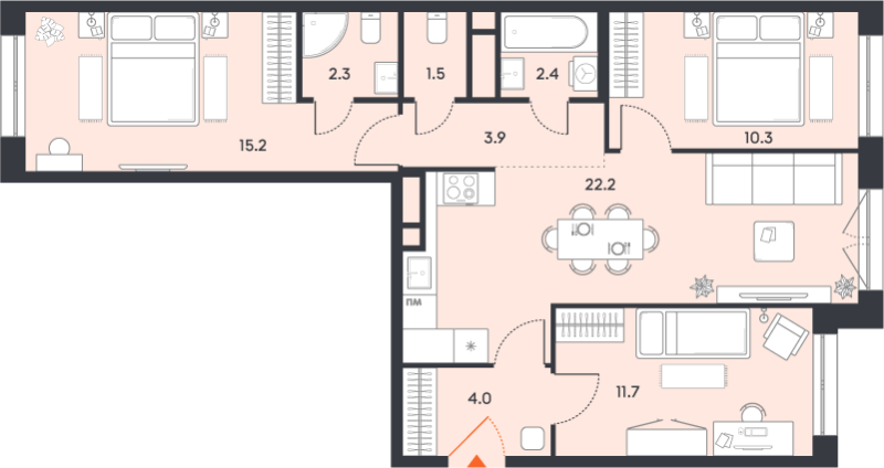 4 ккв (Евро) 73,5 м²