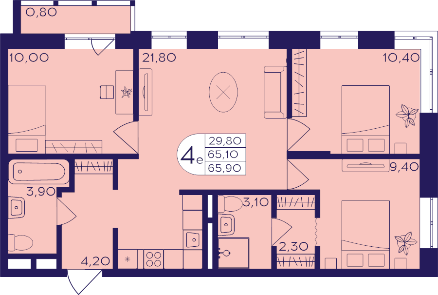 4 ккв (Евро) 65,9 м²