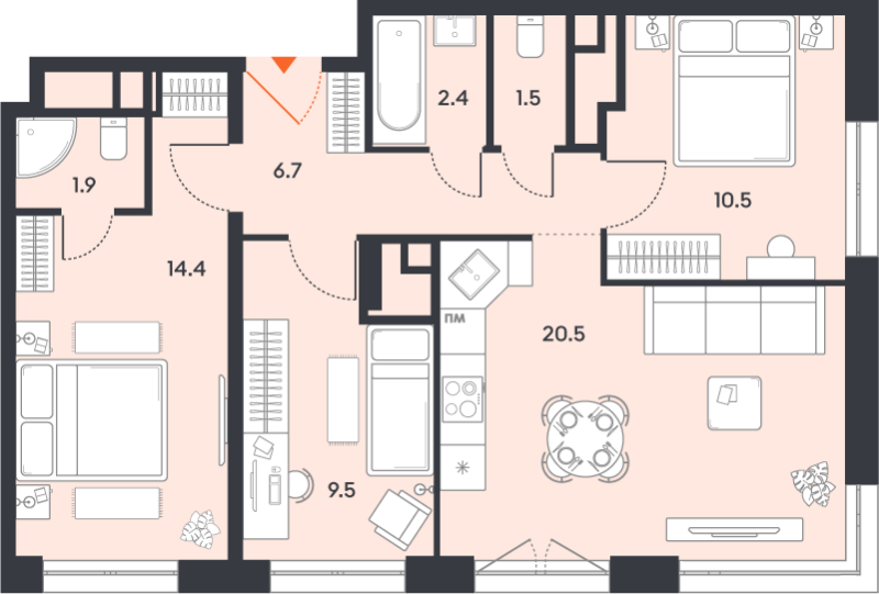 4 ккв (Евро) 67,4 м²