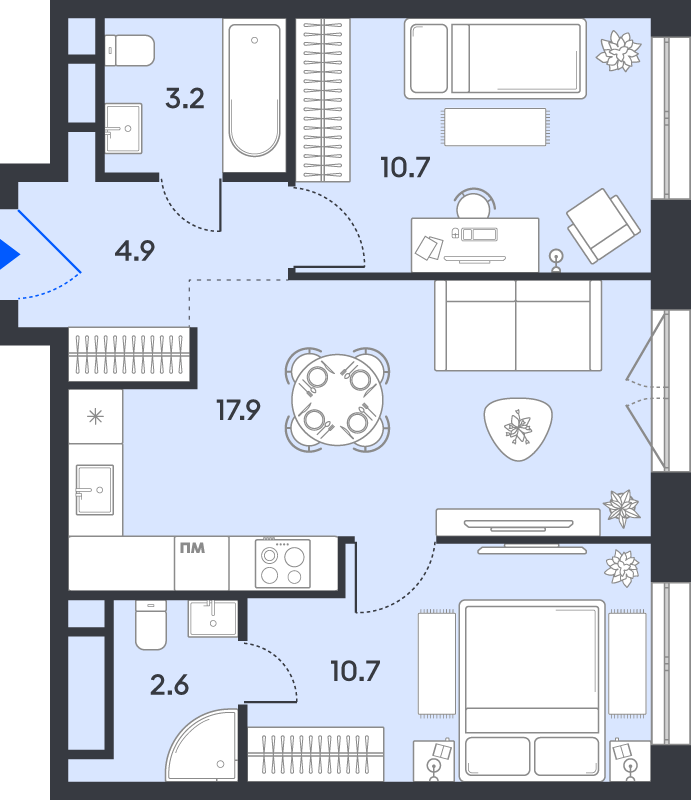 3 ккв (Евро) 50 м²