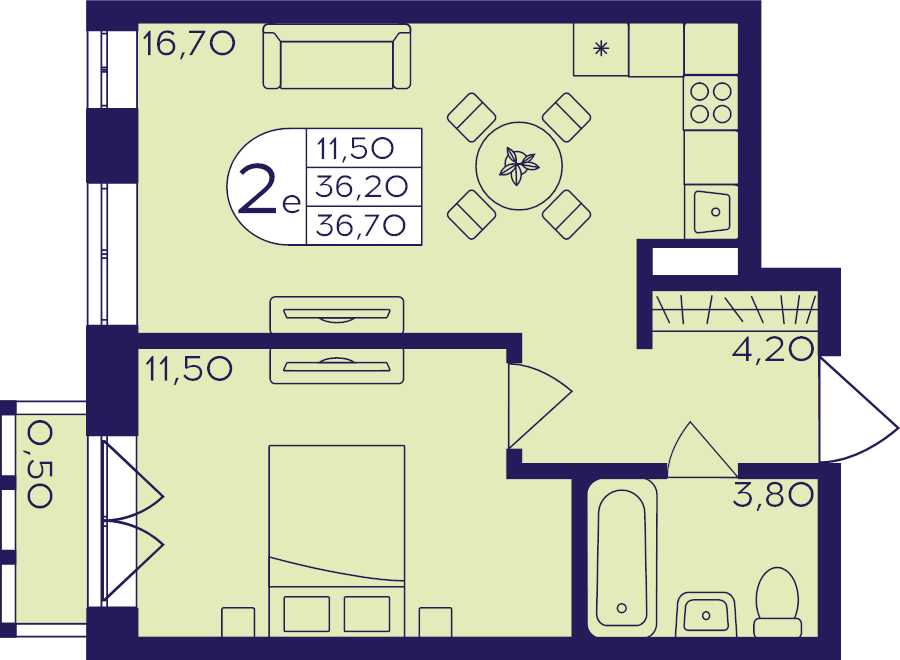 2 ккв (Евро) 36,7 м²
