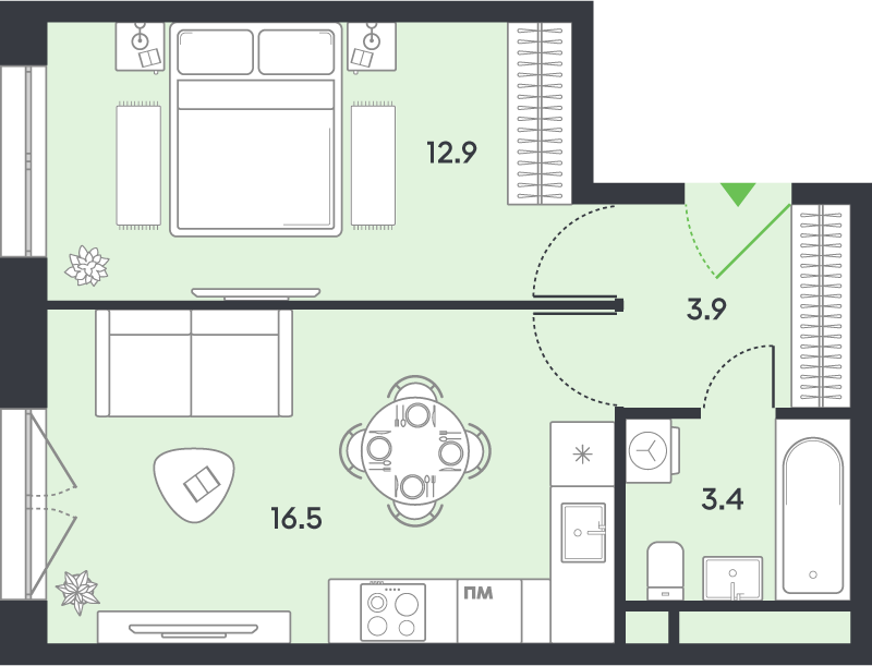 2 ккв (Евро) 36,7 м²