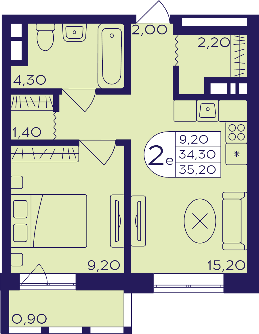 2 ккв (Евро) 35,2 м²