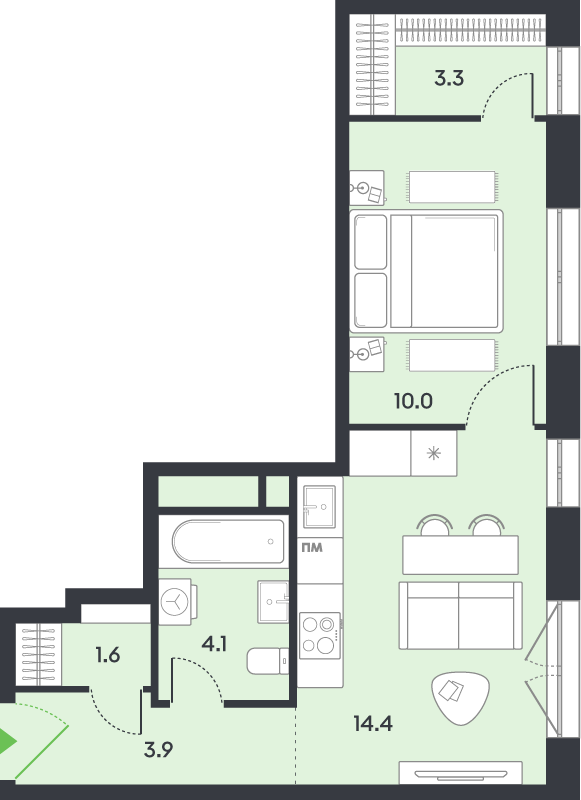 1 ккв 37,3 м²