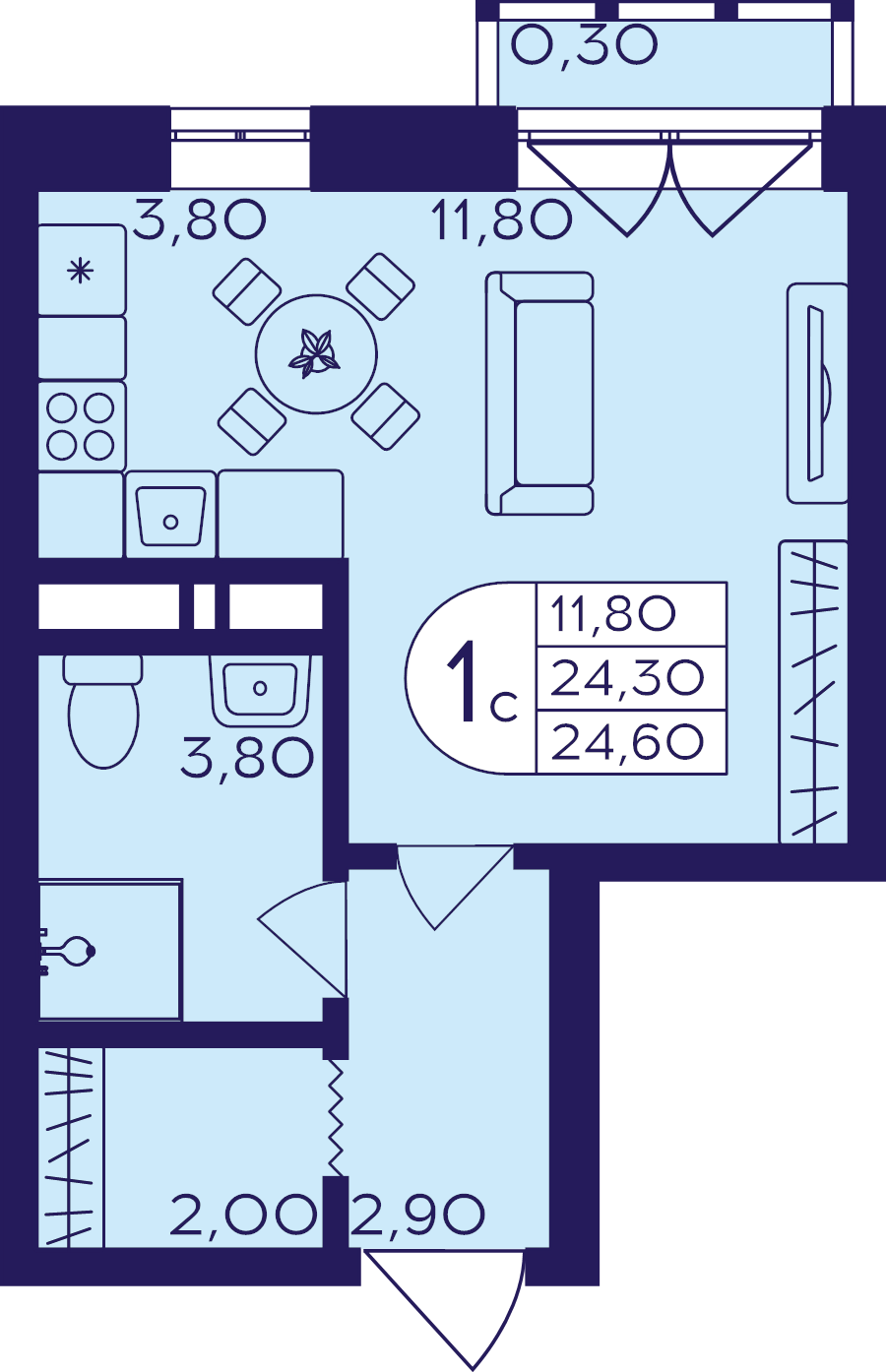 Студия 24,6 м²