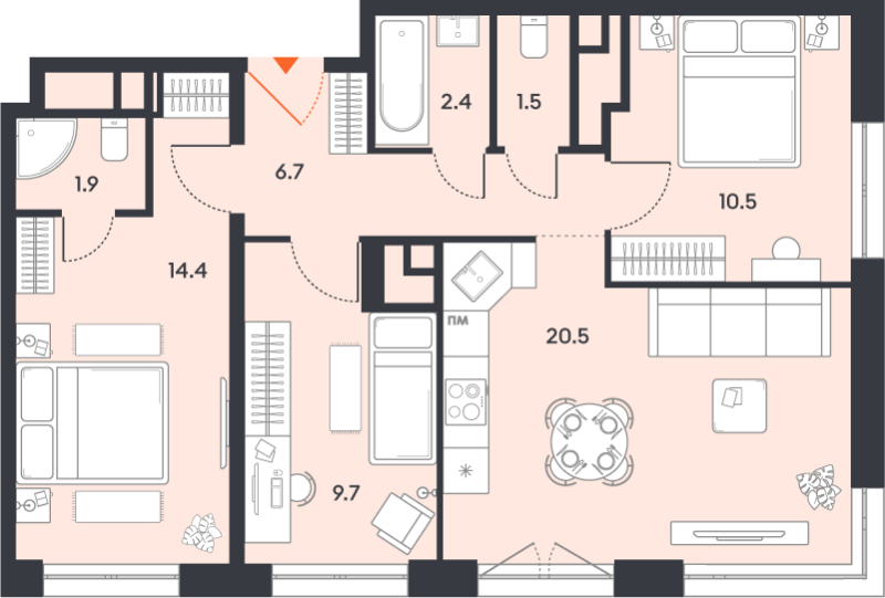 4 ккв (Евро) 67,6 м²