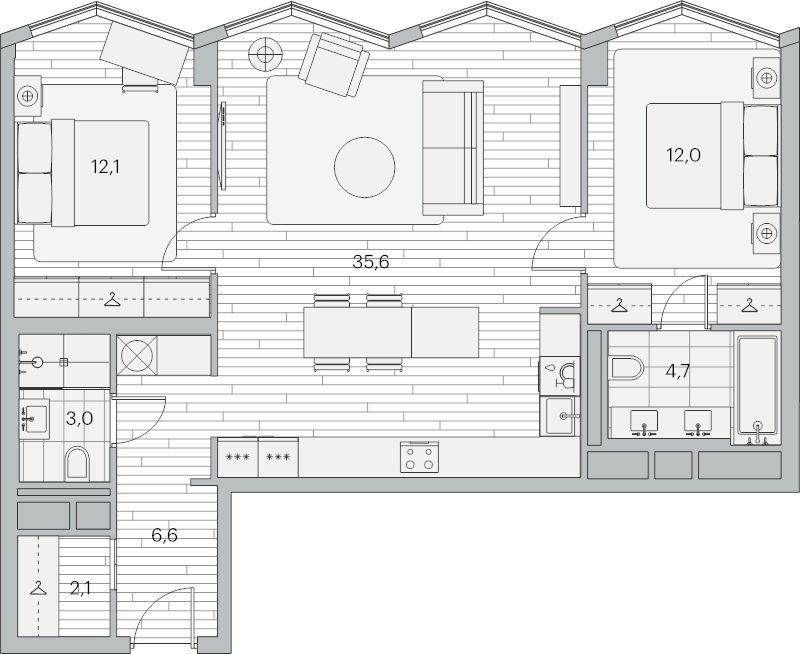3 ккв (Евро) 75,5 м²