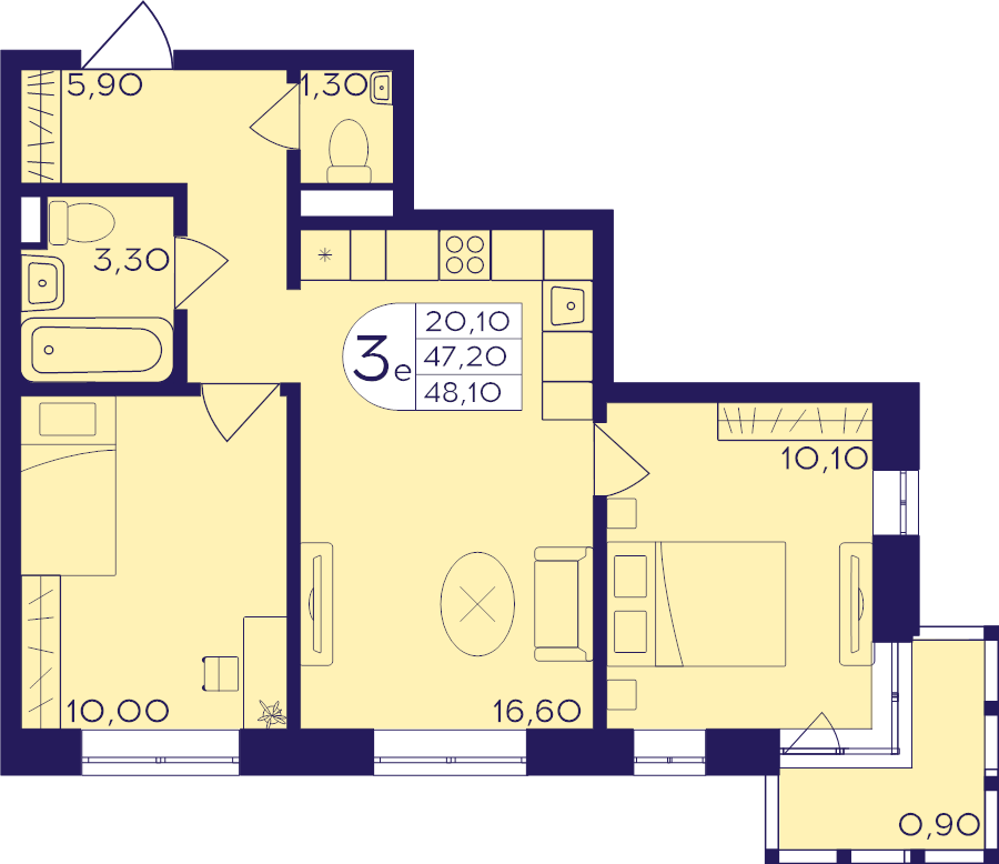 2 ккв (Евро) 48,1 м²