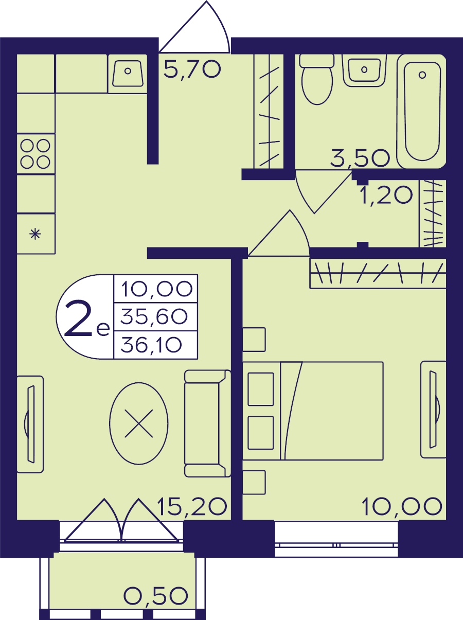2 ккв (Евро) 36,1 м²