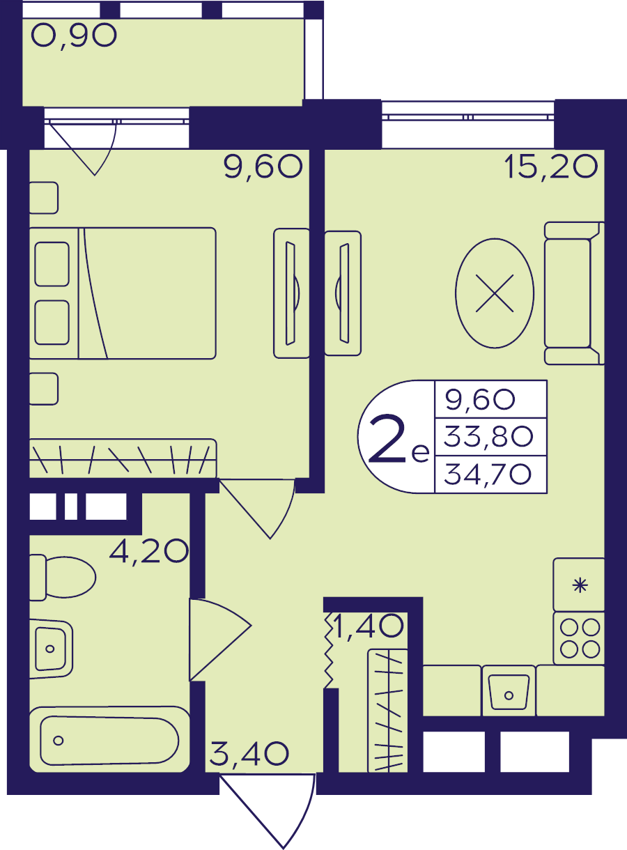 2 ккв (Евро) 34,7 м²