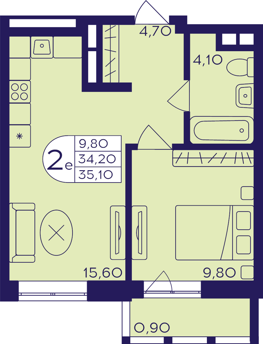 2 ккв (Евро) 35,1 м²