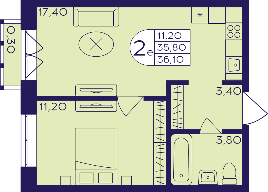 2 ккв (Евро) 36,1 м²