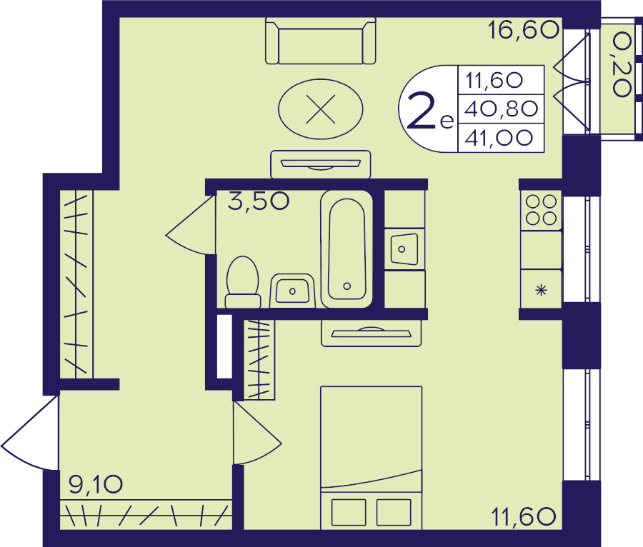 2 ккв (Евро) 41 м²