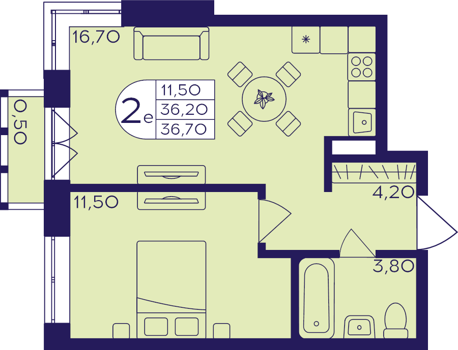 2 ккв (Евро) 36,7 м²