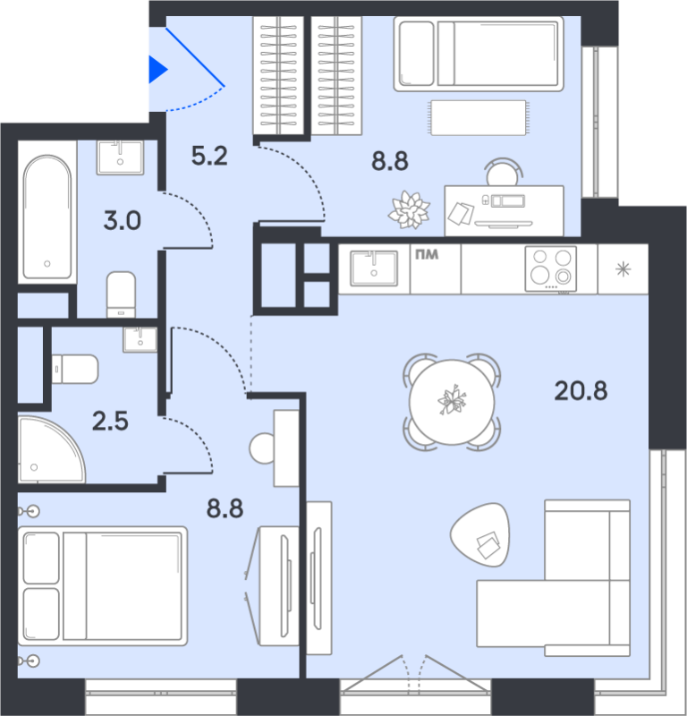 3 ккв (Евро) 49,1 м²