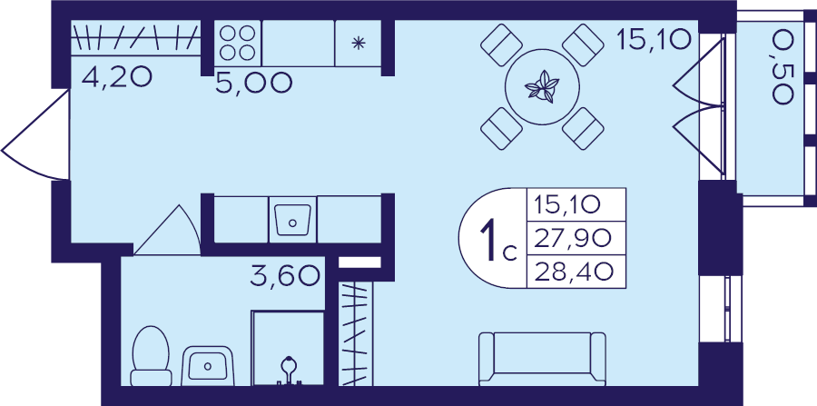 Студия 28,4 м²