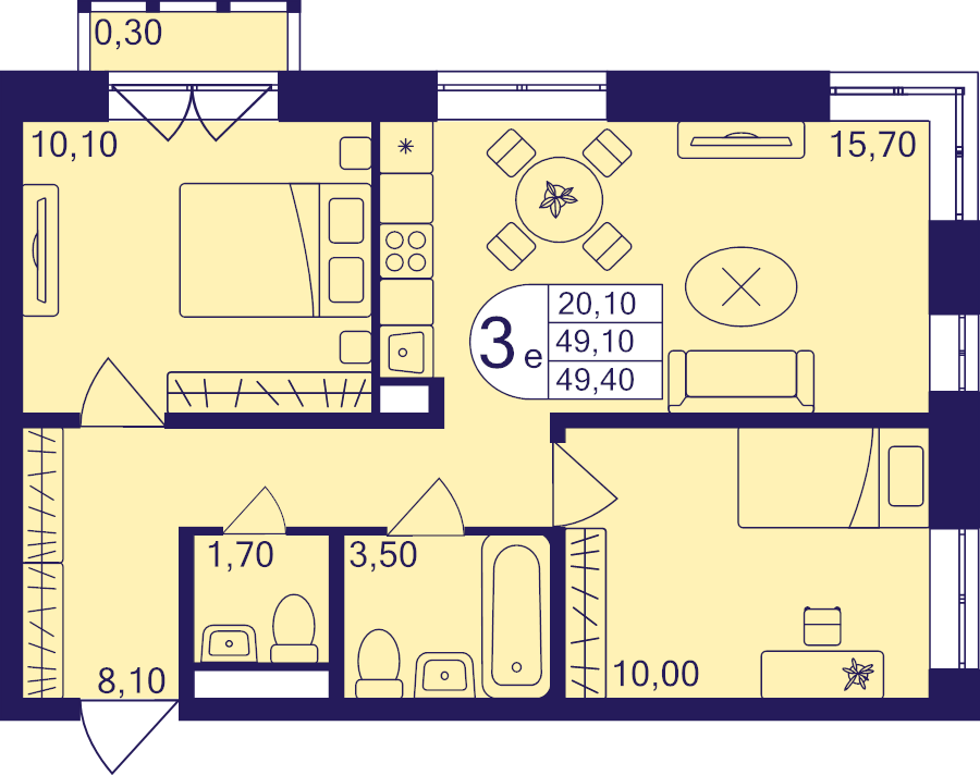3 ккв (Евро) 49,4 м²