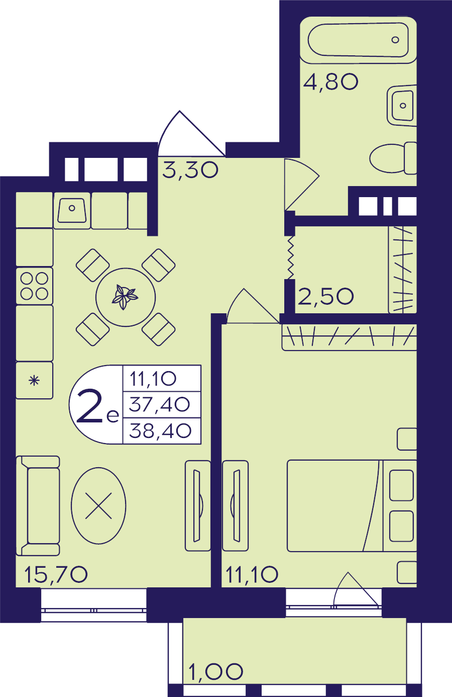 2 ккв (Евро) 38,4 м²