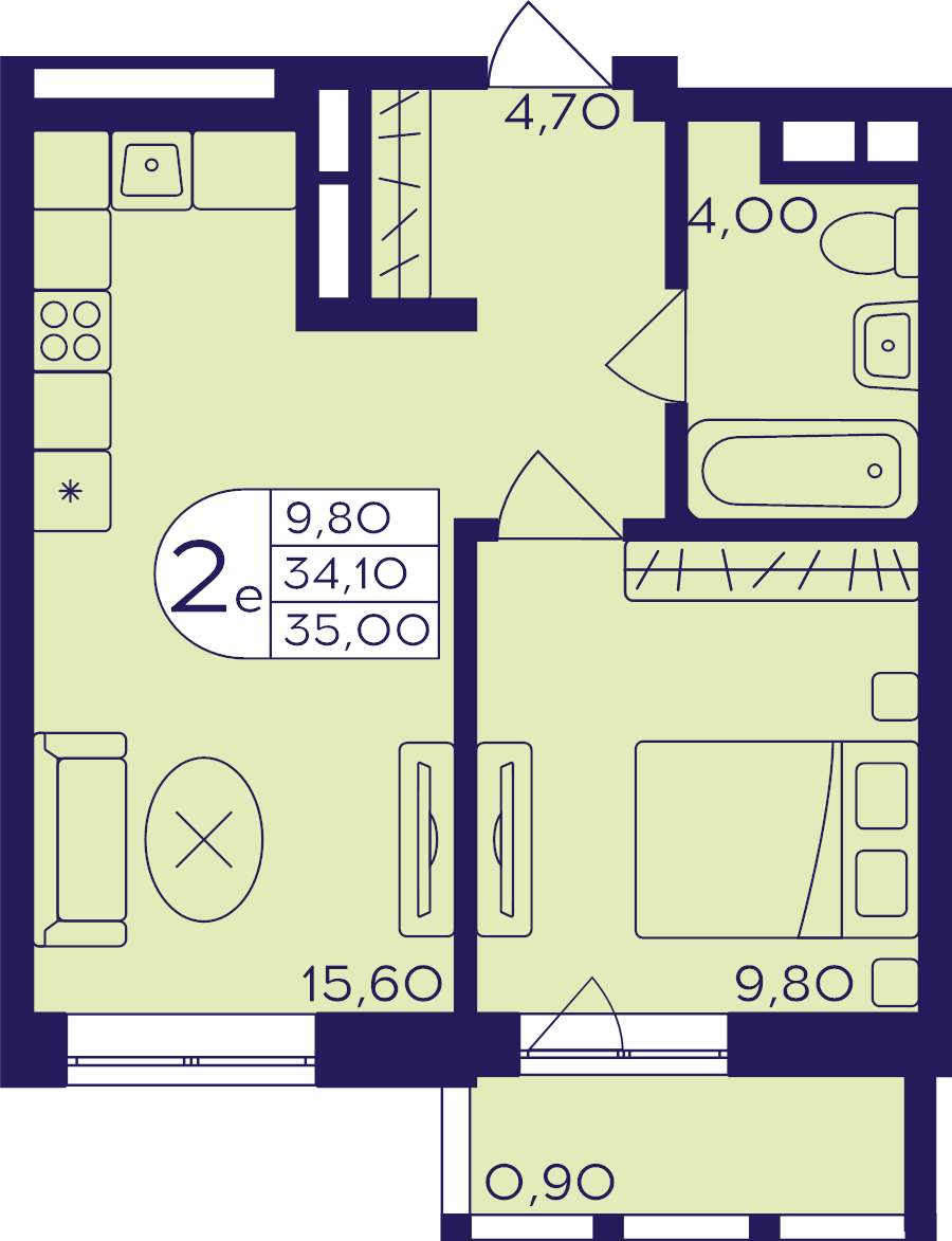 2 ккв (Евро) 35 м²