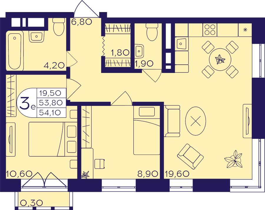 3 ккв (Евро) 54,1 м²