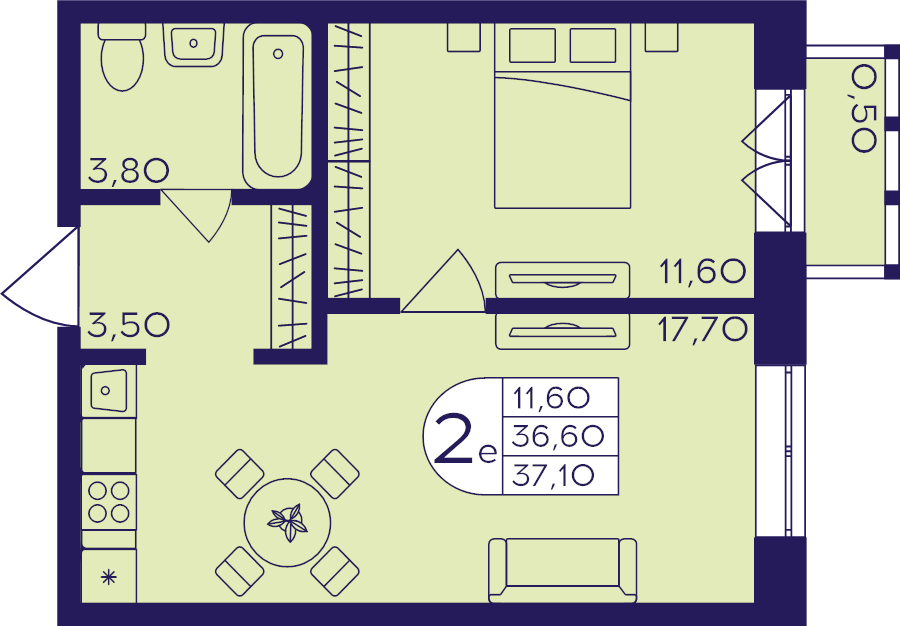 2 ккв (Евро) 37,1 м²