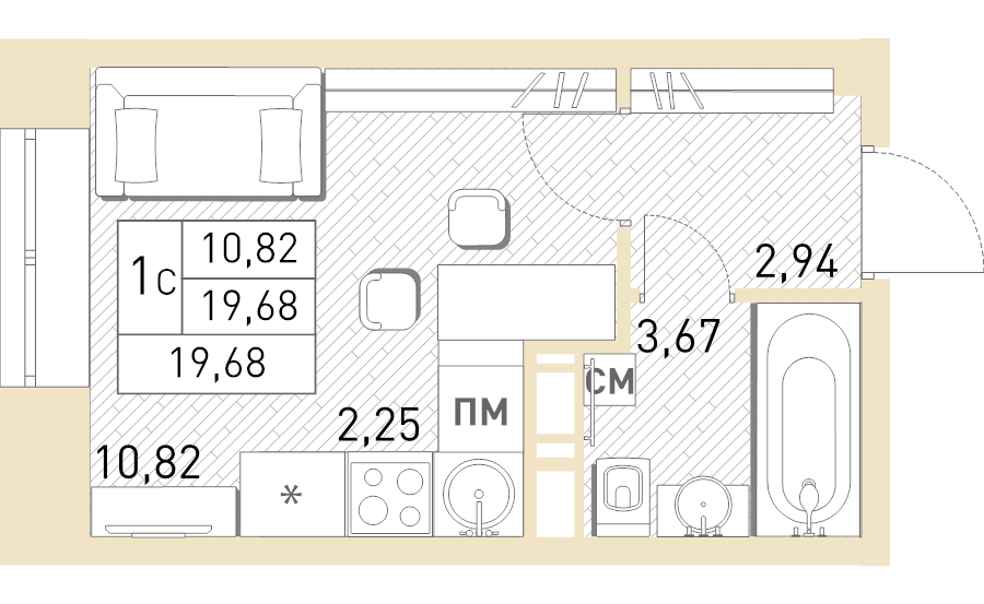 Студия 19,4 м²