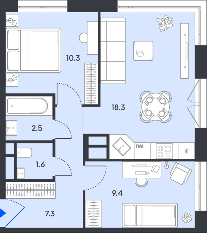 3 ккв (Евро) 49,4 м²