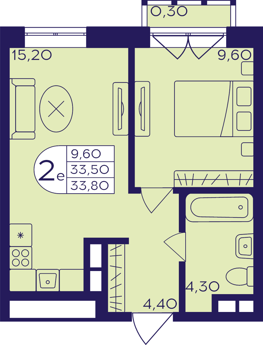 2 ккв (Евро) 33,8 м²