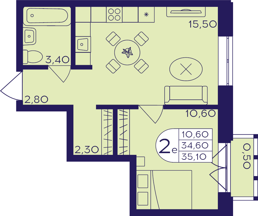 2 ккв (Евро) 35,1 м²