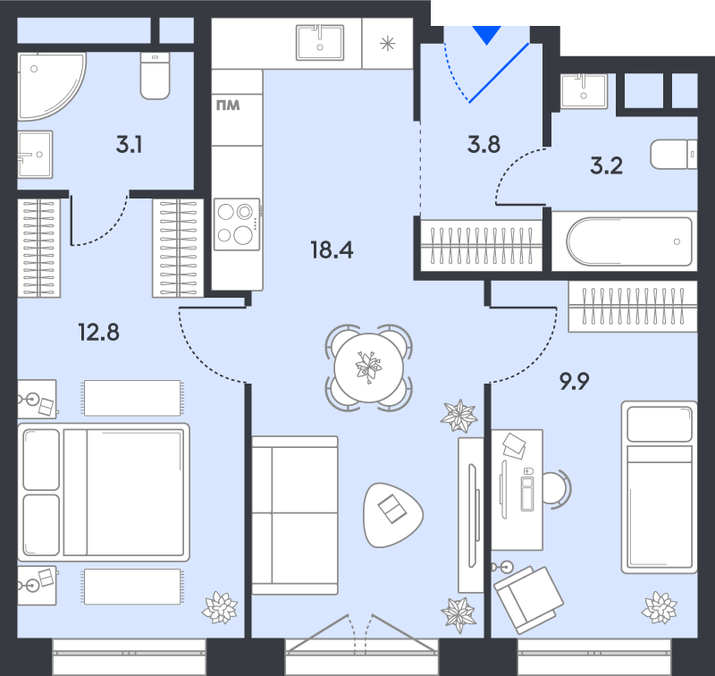 3 ккв (Евро) 51,2 м²