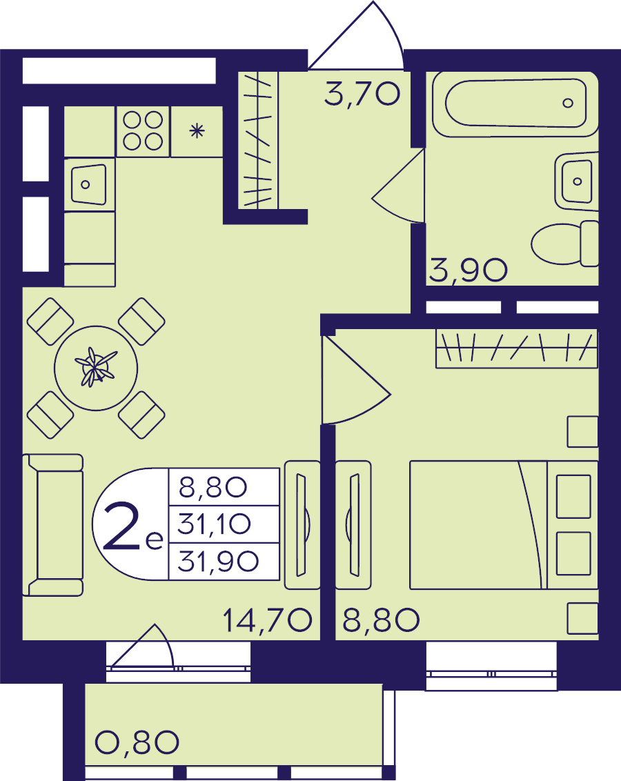 2 ккв (Евро) 31,9 м²