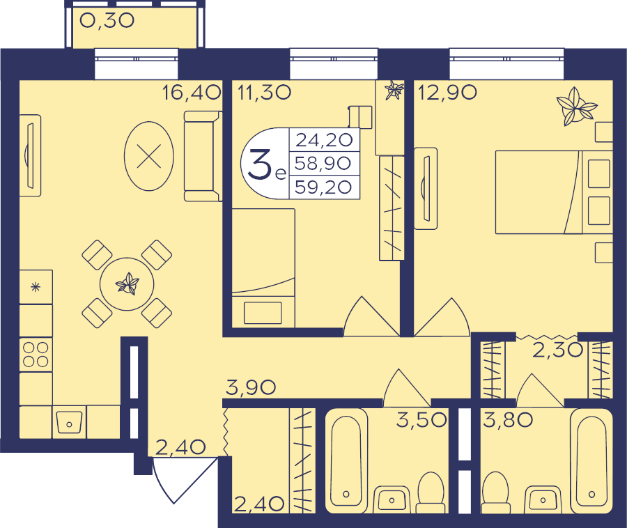 3 ккв (Евро) 59,2 м²