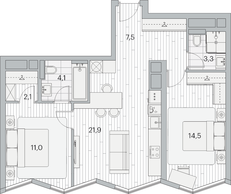 3 ккв (Евро) 64,2 м²