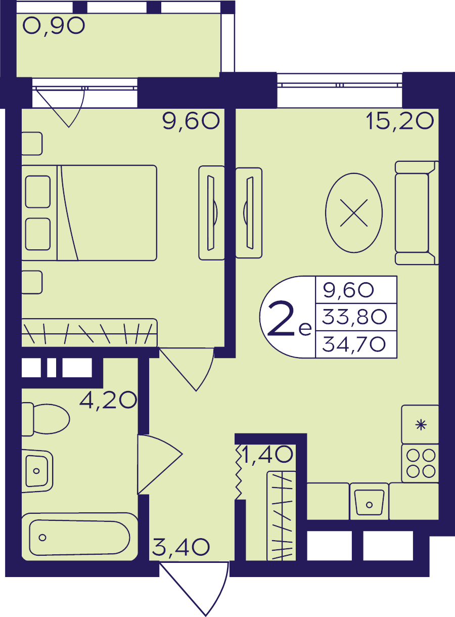 2 ккв (Евро) 34,7 м²