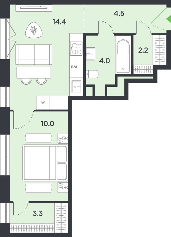 1 ккв 38,4 м²
