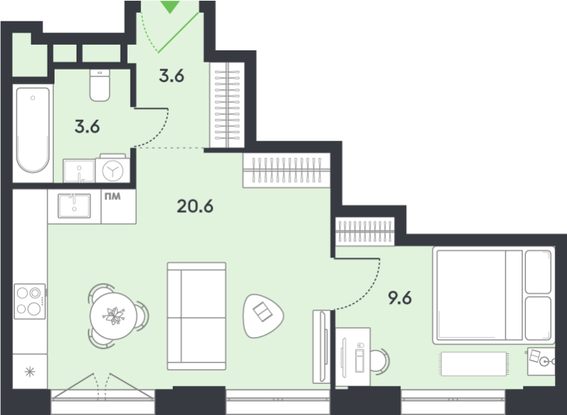 2 ккв (Евро) 37,4 м²