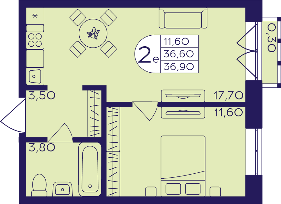 2 ккв (Евро) 36,9 м²