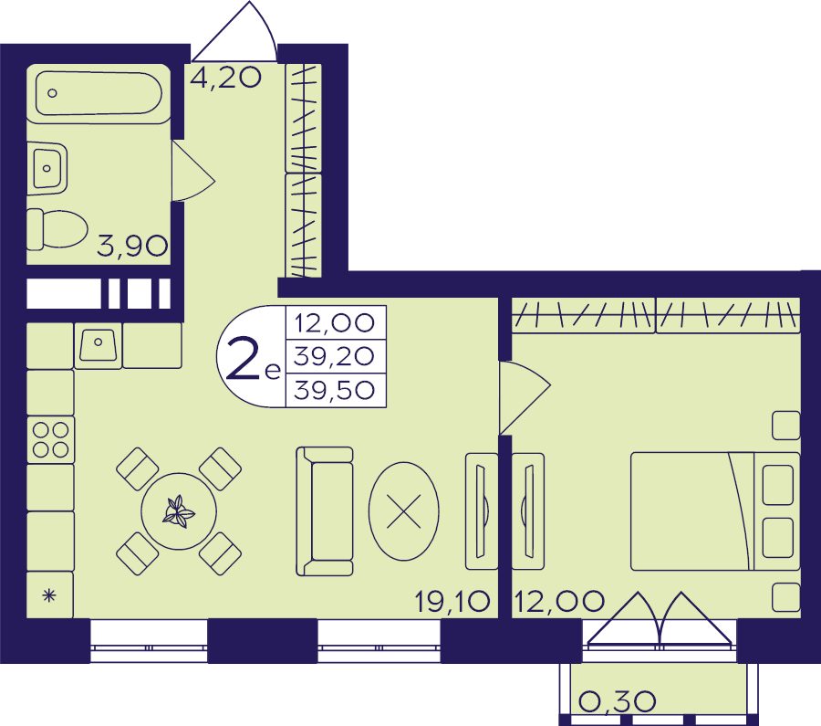 2 ккв (Евро) 39,5 м²