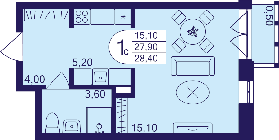 Студия 28,4 м²