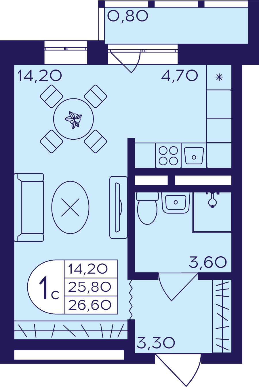Студия 26,6 м²