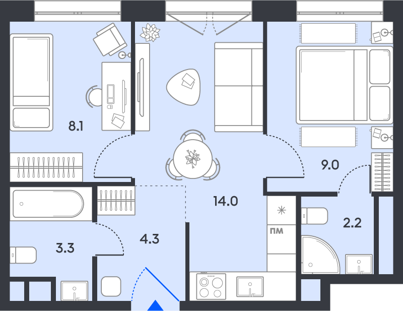 2 ккв 40,9 м²