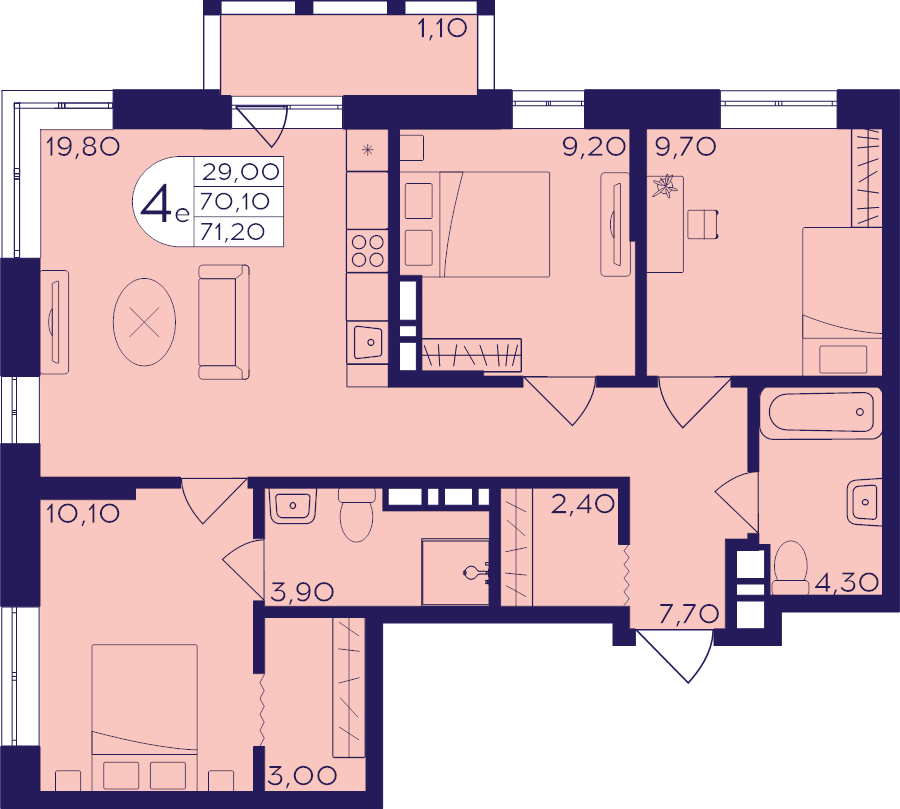 4 ккв (Евро) 71,2 м²