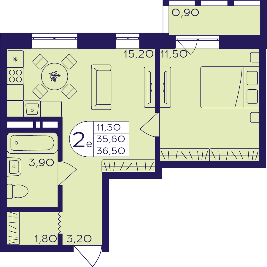 2 ккв (Евро) 36,5 м²