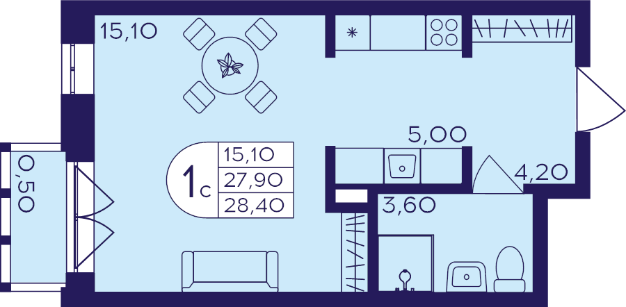 Студия 28,4 м²