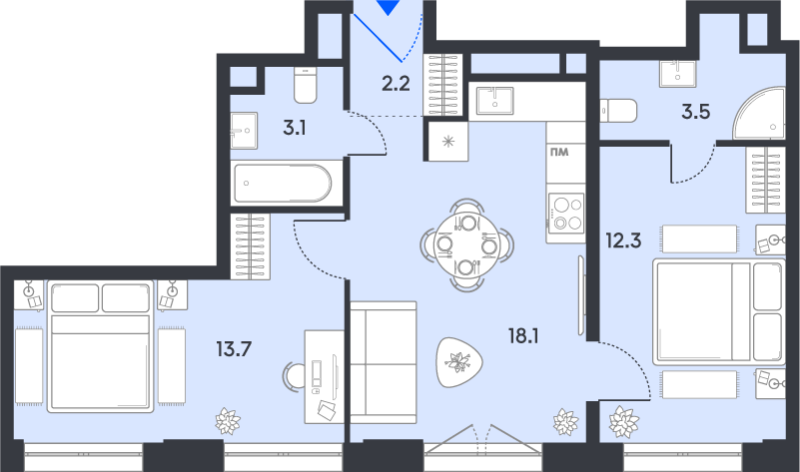 3 ккв (Евро) 52,9 м²